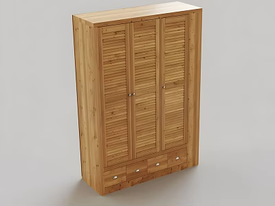Simple Modern Wooden Wardrobe With Three Shutter Doors And Three Bottom Drawers 3d model