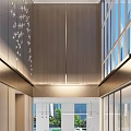 Modern Elegant Hotel Lobby With Wooden Walls Glass Curtain Walls Chandeliers And Green Plants