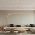 Elegant Modern Living Dining Room Interior With TV Wall Wooden Coffee Table And Recessed Lighting