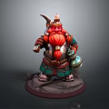Fantasy Dwarf Warrior With Red Beard Green Armor Axe Holding Vessel On Base
