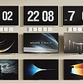 Multiple Televisions Displaying Various Time Screens Text And Abstract Backgrounds