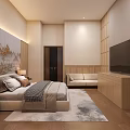 Hotel Guest Room With Twin Beds Upholstered Headboards Wall Decor Flat Screen TV Desk Chair