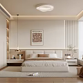 Modern Bedroom Interior Design With Large Bed Bedside Painting Nightstands Windows And Soft Rug