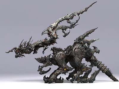 Intricate Fantasy Dragon Sculpture With Metallic Mechanical Details And Ornate Design 3d model