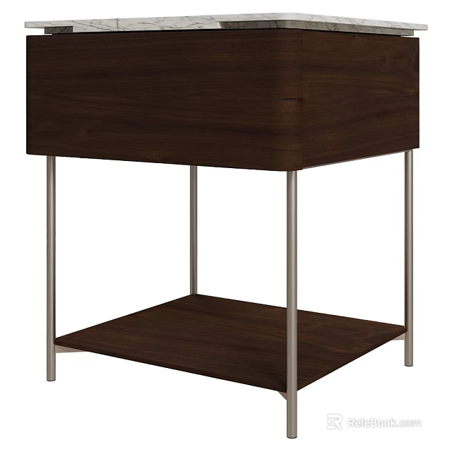 Modern Minimalist Side Table with Wooden Top Lower Shelf and Metal Legs 3d model 