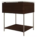 Modern Minimalist Side Table with Wooden Top Lower Shelf and Metal Legs