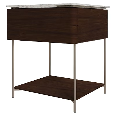 Modern Minimalist Side Table with Wooden Top Lower Shelf and Metal Legs 3d model