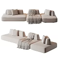Light Colored Modular Sectional Sofa With Cushions And Throw Blanket Configurations 3d model