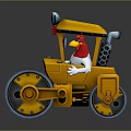 Yellow Road Roller Driven By Rooster With Blue Lights And Large Roller Drum 3d model