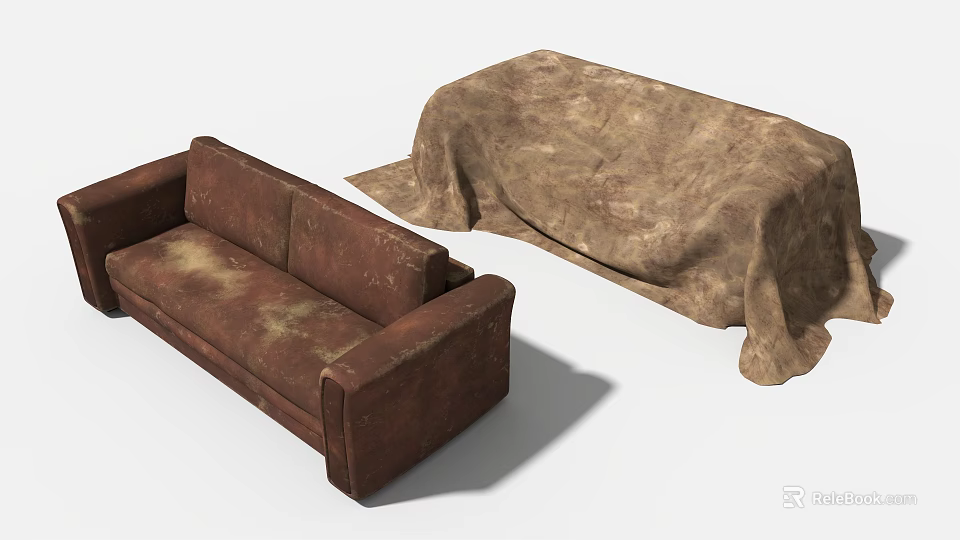 Brown Fabric Sofa With Textured Furniture Cover For Household Use 3d model 