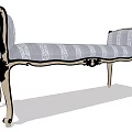 Classic Ottoman Bench With Gray Floral Upholstery Black Ornate Trim And Curved Legs