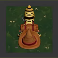 Animated Lizard Game Character With Orange Hat Blue Eyes And Spotted Skin On Green Grass