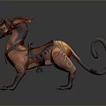 Mythical Fantasy Creature With Horns Patterned Fur And Decorative Saddle In Vibrant Orange Brown Colors