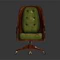 Classic Vintage Office Chair With Wooden Frame Green Tufted Upholstery And Caster Wheels
