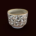 Traditional Decorative Cup With Crane Pattern And Gold Rim Design 3d model