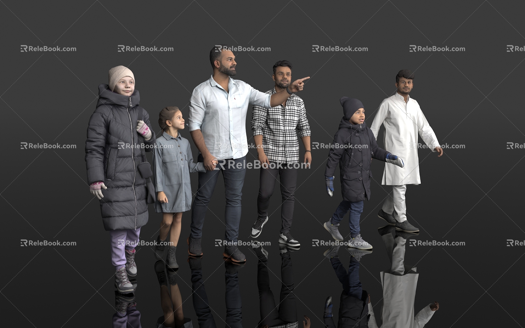 Pedestrians Standing Walking Passers-by Scene Many Men and Women Atmosphere Team Gathering Indian Black Model People 3d model