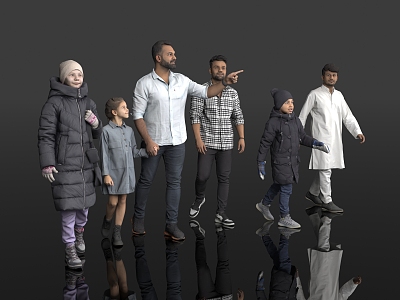 Pedestrians Standing Walking Passers-by Scene Many Men and Women Atmosphere Team Gathering Indian Black Model People 3d model