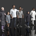 Pedestrians Standing Walking Passers-by Scene Many Men and Women Atmosphere Team Gathering Indian Black Model People 3d model