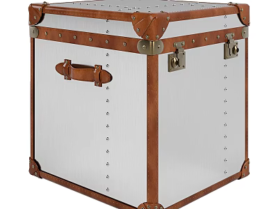 Vintage Leather Trunk with Wooden Frame Metal Rivets Leather Handle and Metal Locks 3d model