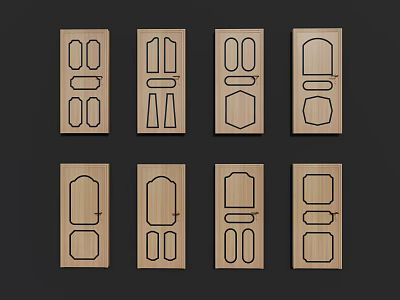 Wooden Swing Doors With Different Panel Designs And Classic Home Styles 3d model