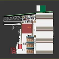 Small Shop Model Interior With Green Roof Red Tables Chairs Counter And Shelves