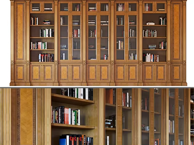 Traditional Wooden Dresser With Glass Doors And Shelves For Storing Books 3d model
