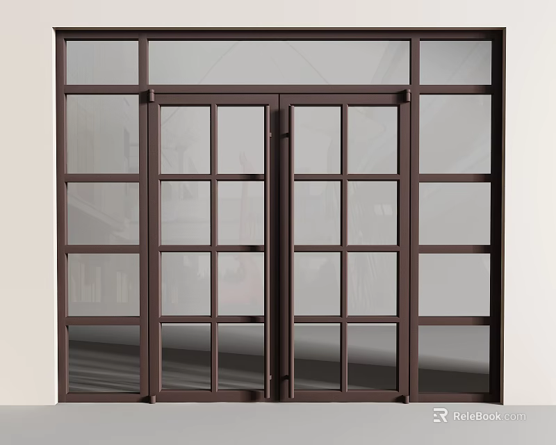 Modern Double Doors With Dark Frame And Glass Panel Home Interior Design 3d model 