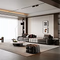 Modern Living Room Interior With Black Leather Sofa Coffee Table And Wall Art 3d model