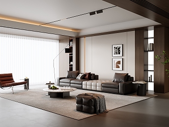 Modern Italian Living Room Sofa Coffee Table Combination Leather Sofa Background Wall Without Main Light Living Room Dream Curtain Single Sofa Multi-Person Sofa Ornaments 3d model