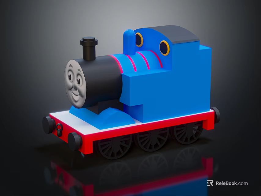 Cute Electric Toy Blue Train With Smiling Face Black Chimney And Red Wheels 3d model 