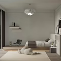 Cozy Tatami Bedroom Interior With Modern Chandelier Decorative Paintings TV And Chair