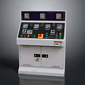 White Control Panel Console With Dials Buttons Switches And Warning Labels