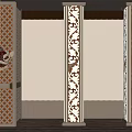 Decorative Carved Pillars In Interior With Curtain Background And Ornate Patterns