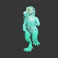 3D Fantasy Creature Standing Pose With White Fur Turquoise Body Green Claws And Yellow Eyes