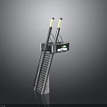 Tall Metallic Structure With Ladder Platform Top Lights And Nintendo Brand Sign