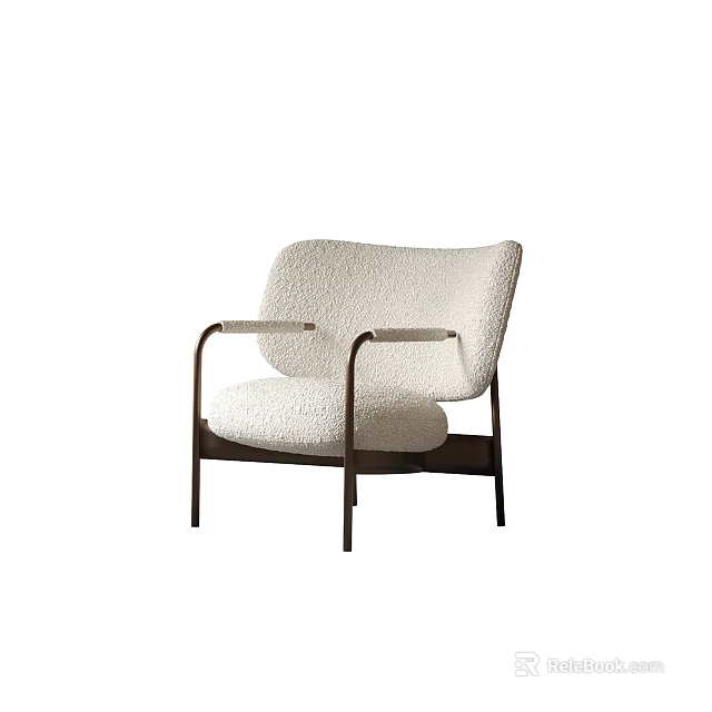 Plush Upholstered Accent Chair with Curved Armrests and Metal Frame for Modern Living Space 3d model 