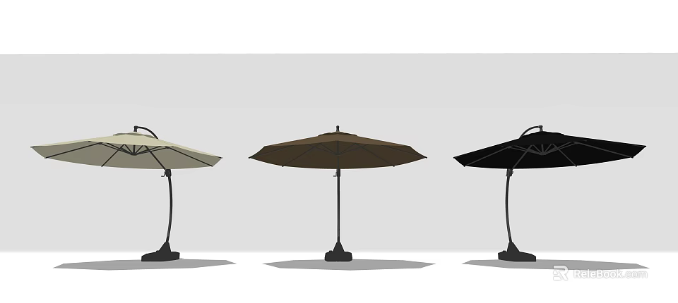Outdoor Patio Umbrella Designs With Beige Brown Black Colors And Sturdy Bases 3d model 