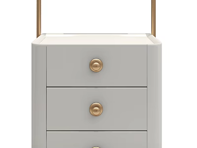 Modern Light Gray Bedside Table With Three Drawers And Gold Round Handles 3d model