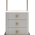 Modern Light Gray Bedside Table With Three Drawers And Gold Round Handles
