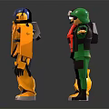 Colorful Robot And Soldier Toy Figures Stretching Arms In Different Colors