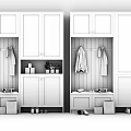 Modern White Shoe Cabinet With Hanging Hooks Bench And Storage Compartments 3d model