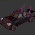 Post Apocalyptic Modified Truck With Rusty Exterior And Mounted Cannon Missile Launchers