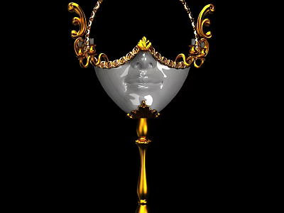 Golden Decorated Mask With White Face Ornate Patterns Chains And Gold Stand On Black Background 3d model