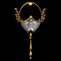 Golden Decorated Mask With White Face Ornate Patterns Chains And Gold Stand On Black Background