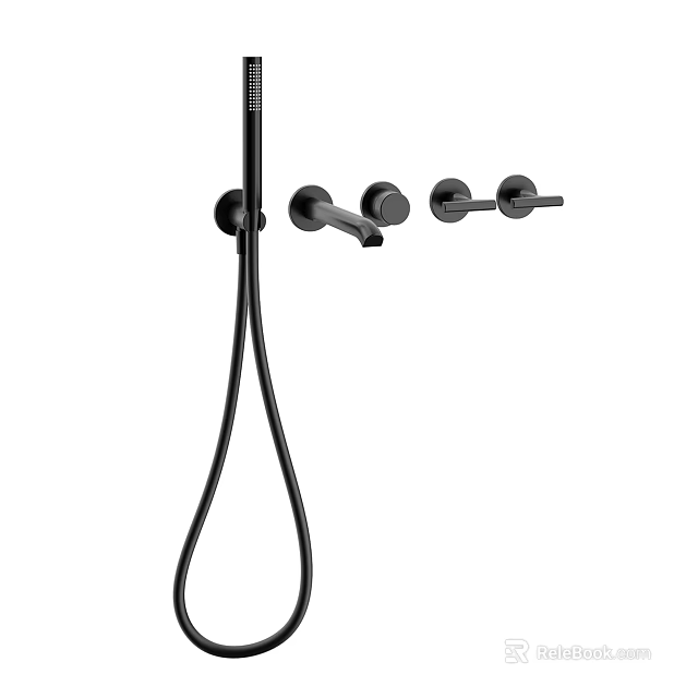 Modern Black Shower Head with Handheld Sprayer and Wall Mounted Controls 3d model 