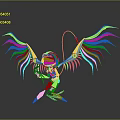 Game And Movie Character With White Feathered Wings Sci Fi Design Black And White Outfit
