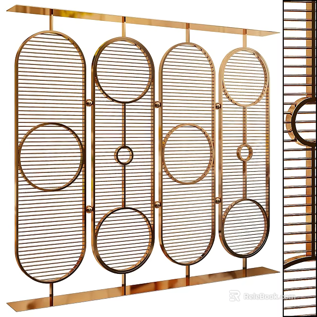 Modern Gold Metal Partition Design With Circular Patterns And Vertical Lines 3d model 