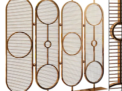 Modern Gold Metal Partition Design With Circular Patterns And Vertical Lines 3d model