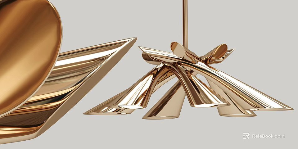 Gold Geometric Chandelier with Modern Unique Metallic Sculptural Shape 3d model 