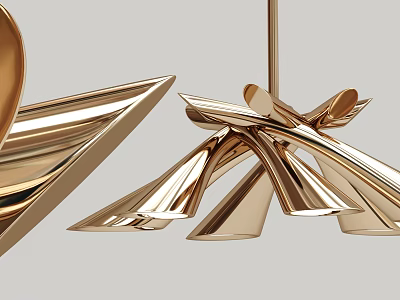 Gold Geometric Chandelier with Modern Unique Metallic Sculptural Shape 3d model